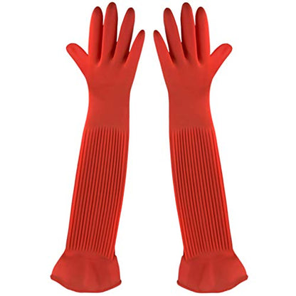 SunGrow 22" Long Rubber Gloves for Dog and Cat Bath, Grooming, Aquarium Water Changes - Keep Hands and Arms Dry with Comfortable, Waterproof, Non-Slip Household Gloves