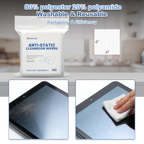 Anti-Static Microfiber Wipes 4"x4"(400 Pcs,Class 100, 200GSM) Lint Free Cloths Reusable Special ESD Protection Design is Suitable for Protecting Sensitive Electronic Components and Tools - size: 4"x4" (Pack of 400)