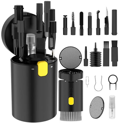 VICHYIE 20 in 1 Multifunctional Cleaner Kit for Electronic Devices, Keyboard Cleaning Brush, Headphones Cleaner Kit for AirPods, Multi-Tool for Cleaning Laptop, Earbuds, Camera, Cellphones (Black) - color: Black