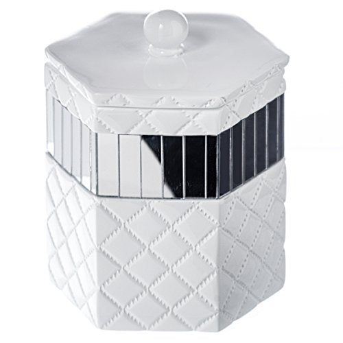 Creative Scents Quilted Mirror Q-Tip Holder, Decorative Bathroom Vanity Cotton Swab Holder Canister Jar With Lid for Cotton Balls, Durable Resin Cosmetic Pads & Swabs Container - style: Qtip Holder