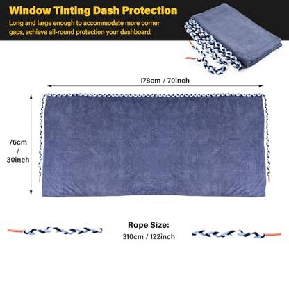 Gomake Window Tint Dash Cover Towel Absorbent Car Dashboard Protection Microfiber Towel Strand Soak Rope Car Windshield Back Window Tinting Tools with Bulldozer Squeegee Scrubber Paddle Squeegee