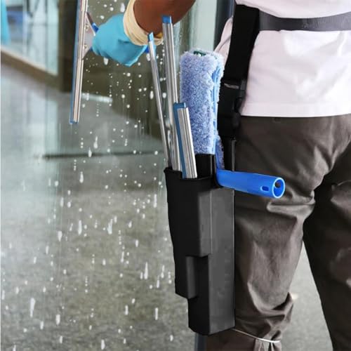 Window Cleaning Holster with Belt - Detachable Side Bucket Squeegee Holder Tool Belt - color: Black