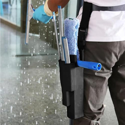 Window Cleaning Holster with Belt - Detachable Side Bucket Squeegee Holder Tool Belt - color: Black