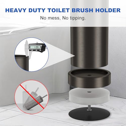 Brushed Nickel Toilet Brush and Holder Set, 304 Stainless Steel Toilet Brush for Bathroom, Heavy Duty Toilet Bowl Brush with Holder, Removable Inner Bowl and Splash Protection, Long Handle - color: Pewter
