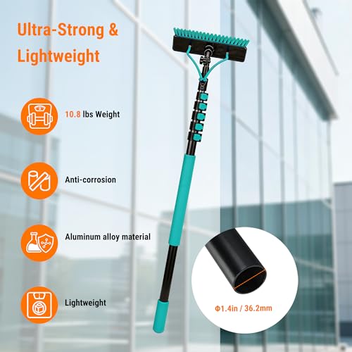 Water Fed Pole Kit, 33FT Solar Panel Cleaning Pole with Extendable Handle, 180° Rotatable Brush Head & 65.6FT Hose, Household & Outdoor Window Cleaner Tool for Caravan Solar Panel Deck - size: 33FT