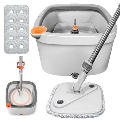 Spin Mop and Bucket with Self Separation Dirty and Clean Water System, Self Wringing 360° Rotating Clean Mop-Head and Bucket Set for Hardwood Tile Marble Floors with 10Pads-Grey - size: Grey Mop Set with 10 Pads