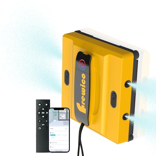 Frewico 8500Pa Frameless Window Cleaning Robot, Smart Glass Cleaner | Features quad-stream spray, 100ml dual tanks, Z/N scrub path, and App/Remote backup.