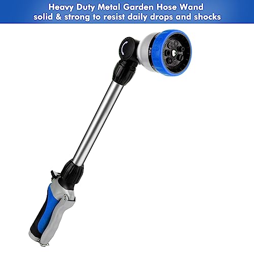 RESTMO Metal Watering Wand, Heavy Duty Garden Hose Wand with 180° Swivel Ratcheting Head, 16'' Hose Nozzle Sprayer with 7 Spray Patterns and Flow Control, for Water Hanging Baskets and Shrubs, Blue - color: Blue