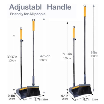 54" Lightweight Broom and Dustpan Set with 180° Rotating Upright Stand, Comb Teeth & Long Handle - Indoor Home Storage Solution for Kitchen, Room, Office