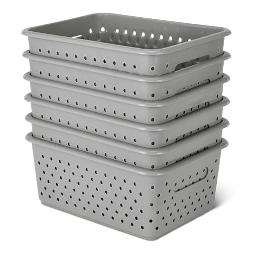 Amazon Basics Decorative BPA-Free Plastic Storage Baskets, 9.9 x 7.4 x 4.16, Grey, Pack of 6 - color: Grey, size: 6-pack