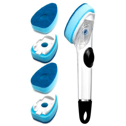 Dish Wand with Handle,Non-Scratch Dishwand Refills Replacement Sponge Heads | Leak-Proof Soap Control Dispenser Scrub Sponges, Advanced Scrubber Brush Pads for Kitchen Cleaning Dishes Sink Washing Tool ﻿ - size: 5Pcs(1Handle+4Refills)