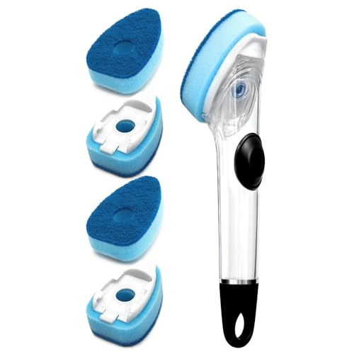 Dish Wand with Handle,Non-Scratch Dishwand Refills Replacement Sponge Heads | Leak-Proof Soap Control Dispenser Scrub Sponges, Advanced Scrubber Brush Pads for Kitchen Cleaning Dishes Sink Washing Tool ﻿ - size: 5Pcs(1Handle+4Refills)