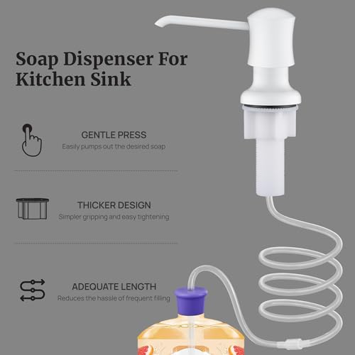 Sink Soap Dispenser for Kitchen Sink White Upgrade with 40" Silicone Kitchen Soap Extension Hose, Connect to Your Soap Bottle Directly - color: White, size: with Tube Kit