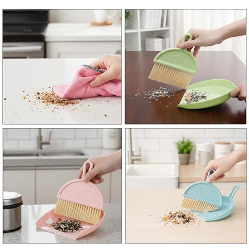 3 Pcs Mini Broom and Dustpan Set with Pink Towel, Small Brush Handheld Broom, Hangable Dustpan for Cleaning Tables, Sofas, Cars, Keyboards, Kitchen Countertops