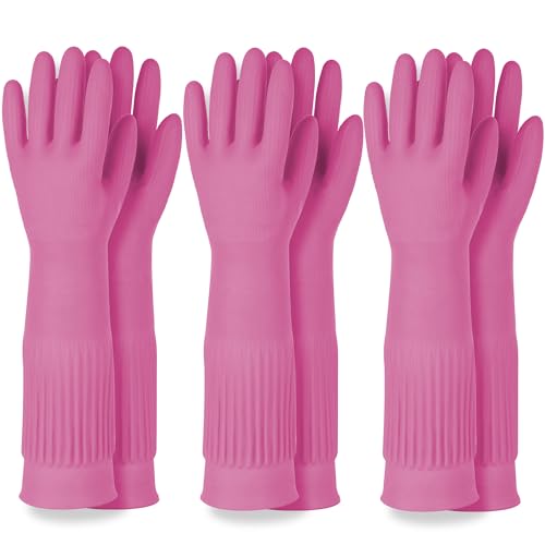 DABOGOSA Mamison 2 Pairs Reusable Waterproof Household Dishwashing Cleaning Rubber Gloves, Non-Slip Kitchen Glove (Pink, XXL (Pack of 3)) - color: Pink, size: XXL (Pack of 3)