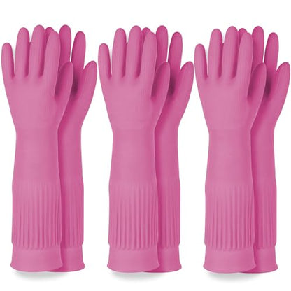 DABOGOSA Mamison 2 Pairs Reusable Waterproof Household Dishwashing Cleaning Rubber Gloves, Non-Slip Kitchen Glove (Pink, XXL (Pack of 3)) - color: Pink, size: XXL (Pack of 3)