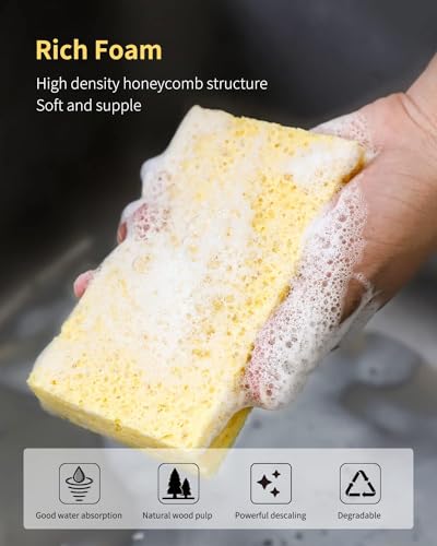 Cellulose Sponges,Heavy Duty Scrub Kitchen Sponge,Clean Tough Messes Without Scratching Sponges Kitchen,Pop Up Eco Sponges DIY Pink (6 Pack) - color: Pink, size: 6 Count (Pack of 1)