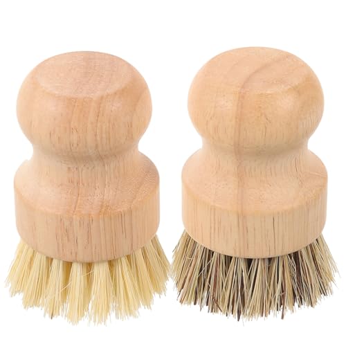 NOLITOY 2pcs Palm Scrub Brush Set with Natural Palm and Sisal Bristles, Multipurpose Kitchen Pot and Pan Scrubber for Household Dish Cleaning