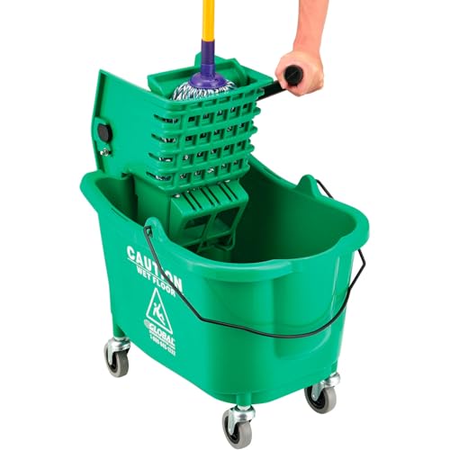Global Industrial Commercial Mop Bucket and Wringer Combo with Side Press, 38 Quart Capacity, Durable Corrosion-Resistant Polypropylene, 3" Swivel Casters, Green - color: Green