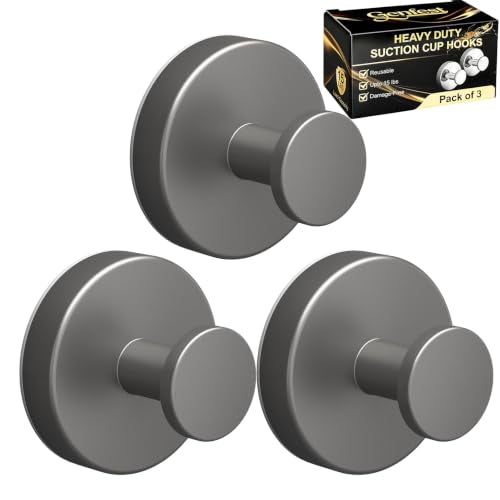 Suction Cup Hooks, Shower Hooks No Drill, Heavy Duty Wall Hooks for Hanging 15lbs, Reusable Waterproof Towel Hooks for Bathrooms Kitchen Glass Door Tile, Stainless Steel Hook Holder 3 Pack - color: 3 Gray, size: 3 Pack