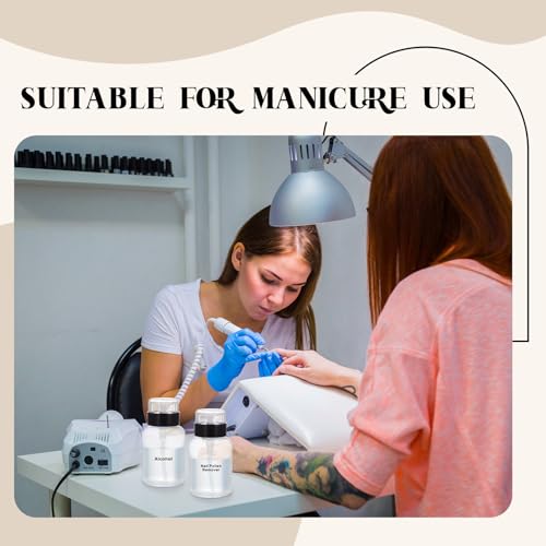 Layhit 3 Pack 6.8 oz (200ml) Push Down Lockable Pump Dispenser Bottle with Stickers, Alcohol Push Down Empty Refillable Container for Nail Polish Remover, Alcohol & Makeup Remover (Black Top Cap) - color: Black Top Cap