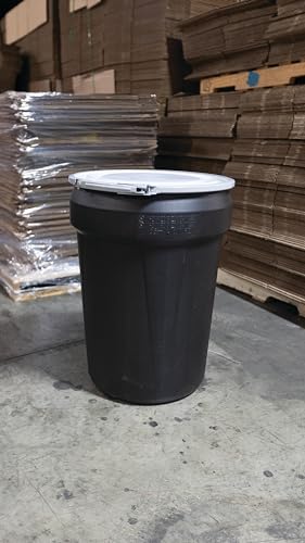 Eagle 30 Gallon Plastic Drum with Lid, Metal Lever-Lock, 28.5"x21.1", Open Head Lab Pack Drum Made of Durable, Lightweight HDPE, Withstands Weather and Chemicals, Made in USA, Black, 1601MBLK - color: Black, size: 30 Gallon, style: Metal Lever-Lock