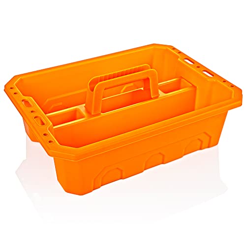 CANOPUS Storage Tray Tote with Functional Holes - 2 PCs Plastic Cleaning Caddy with Handle, Portable Caddy, Undersink Storage for Kitchen, Shoe Cleaning Box, Products Organizer, Orange - color: Orange