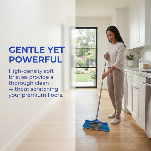 Soft Bristle Broom Head Replacement, Dark Blue Threaded Broom Refills for Household Floor Cleaning, Compatible Indoor and Outdoor Sweeping Accessory