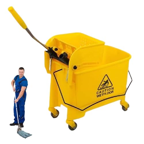 Industrial Mop Bucket with Wringer, 20L Gallon Large Capacity Side Press Wringer Combo Mop Bucket for Restaurant Home Hotel Cleaning Use