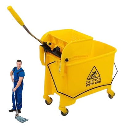 Industrial Mop Bucket with Wringer, 20L Gallon Large Capacity Side Press Wringer Combo Mop Bucket for Restaurant Home Hotel Cleaning Use