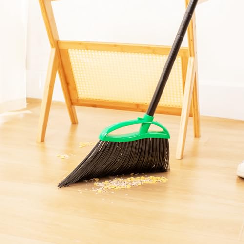 2 Pack Heavy Duty Brooms, 55" Long Handle Indoor Outdoor Angle Broom Set, Household Commercial Floor Cleaning, for Sweeping Home, Kitchen, Deck, Garage, Patio - Green