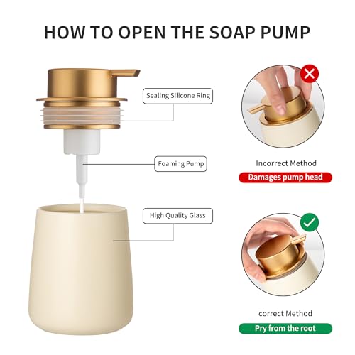 Enra Foaming Soap Dispenser,12 Oz Modern Foam Soap Dispenser with Gold Pump for Bathroom, Kitchen with Easy-to-Press Pump (Beige Foam Gold Pump) - color: Foam-beige-gold Pump