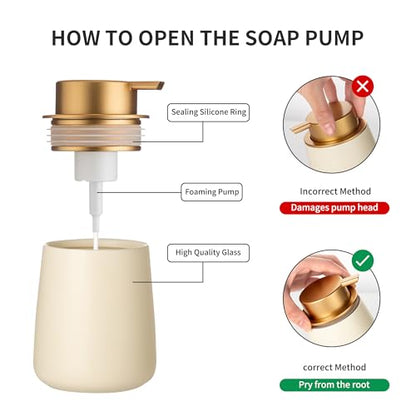Enra Foaming Soap Dispenser,12 Oz Modern Foam Soap Dispenser with Gold Pump for Bathroom, Kitchen with Easy-to-Press Pump (Beige Foam Gold Pump) - color: Foam-beige-gold Pump