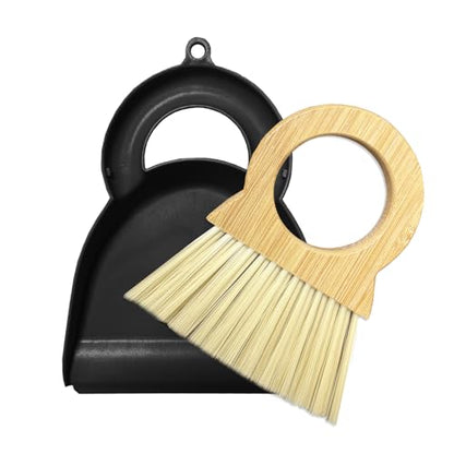 Mini Broom and Dustpan Set Bamboo Broom with Dustpan Combo Set Portable Hand Sweeper for Office Kitchen Dorm Home Quick Cleanups (Black) - color: Black