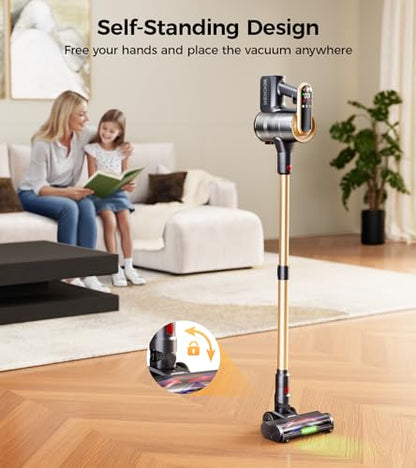 RENDOW Cordless Vacuum Cleaner, 600W 50Kpa 65Mins Vacuum Cleaners for Home, Self-Standing Cordless Stick Vacuum with LED Display,Anti-Tangle Rechargeable Wireless Vacuum for Pet Hair/Carpet/Hard Floor