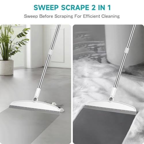NACENA Silicone Floor Squeegee, 54-in Adjustable Long Handle Multifunction Silicone Broom, Sweep and Scrape 2 in 1 Household Cleaning Broom for Floor, Deck, Bathroom, Kitchen, Pet Hair, Glass, White - color: White