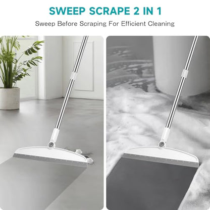 NACENA Silicone Floor Squeegee, 54-in Adjustable Long Handle Multifunction Silicone Broom, Sweep and Scrape 2 in 1 Household Cleaning Broom for Floor, Deck, Bathroom, Kitchen, Pet Hair, Glass, White - color: White