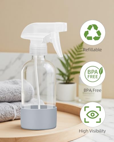 Worldgsb 2 Pack Glass Spray Bottles 8 oz, Empty Refillable Containers with Silicone Sleeve Protection, Glass Spray Bottles for Cleaning Solutions, Hair and Plants with Adjustable Nozzles Blue&Grey - color: Blue&Grey