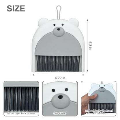 Mini Broom and Dustpan Set 6.2x6.3 Inches Compact Hand Broom for Desktop Table Countertop Car Office Kitchen Small Space Cleaning(Grey) - color: Gray