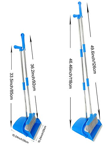 Extendable Long Handle Broom and Dustpan Set, Stainless Lightweight Upright Standing Broom and Dustpan Combo for Kitchen Lobby Office Living Room Household Indoor or Outside (Green) - color: Green