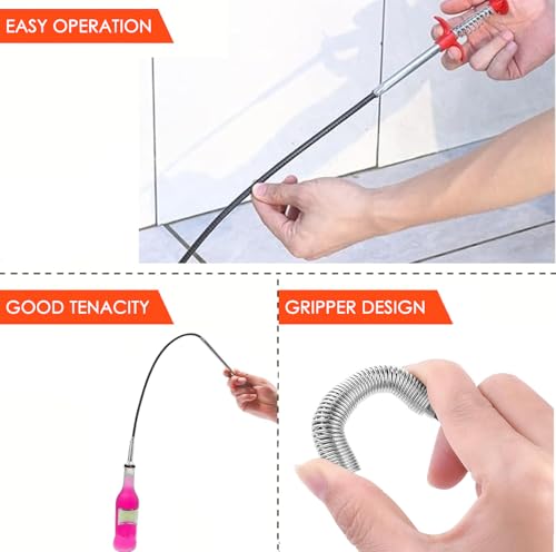 Drain Snake，Plumbing Drain Clog Remover, Gutter Cleaning Tools for Toilet Shower Kitchen Bathroom Tub, Clogged Drains Opener Cleaning Tool, Flexible Grabber Claw Pick Up Reacher (61 IN)