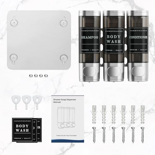 Shampoo and Conditioner Dispenser,Shower Dispenser 3 Chamber No Drill Wall-Mounted Shampoo Dispenser for Shower Wall Mounted Shower Soap Dispenser for Bathroom Hotel Large Capacity,Light Silver - color: Light Silver 3 Chamber