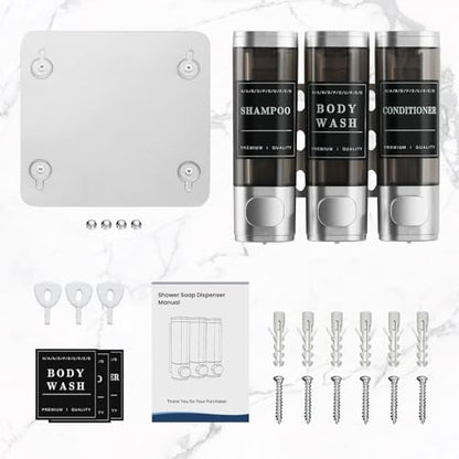 Shampoo and Conditioner Dispenser,Shower Dispenser 3 Chamber No Drill Wall-Mounted Shampoo Dispenser for Shower Wall Mounted Shower Soap Dispenser for Bathroom Hotel Large Capacity,Light Silver - color: Light Silver 3 Chamber