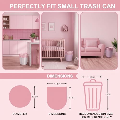 Small Trash Bags 2.6 Gallon (Fits 1.6-3 Gal), Pink Semi-Transparent Garbage Can Liners, Mini Wastebasket Plastic Bag for Bathroom, Bedroom, Car, 100 Count (5 Rolls) - color: Pink