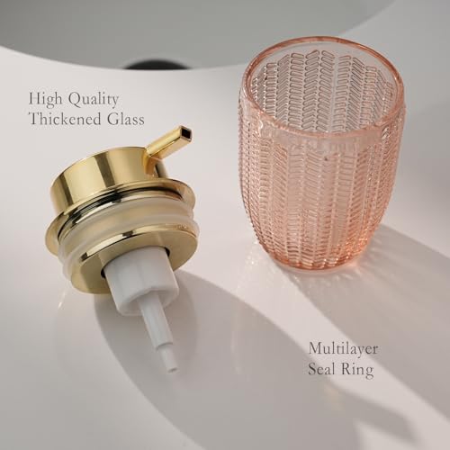 Cicufy Glass Foam Soap or Lotion Dispenser - Refillable Liquid Dispenser with Large Gold Pump - Barrel Pattern in Pink - color: Pink, style: Foam/Barrel Pattern