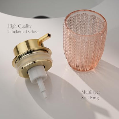 Cicufy Glass Foam Soap or Lotion Dispenser - Refillable Liquid Dispenser with Large Gold Pump - Barrel Pattern in Pink - color: Pink, style: Foam/Barrel Pattern