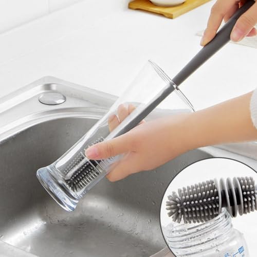 Long Handle Silicone Cleaning Brush for Deep Bottles, Narrow Cup Scrubber - Used for Water Bottles, Carafes
