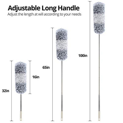 DELUX Microfiber Feather Duster Extendable Duster with 100 inches Extra Long Pole, Bendable Head & Long Handle Dusters for Cleaning Ceiling Fan, High Ceiling, Blinds, Furniture & Cars - color: White
