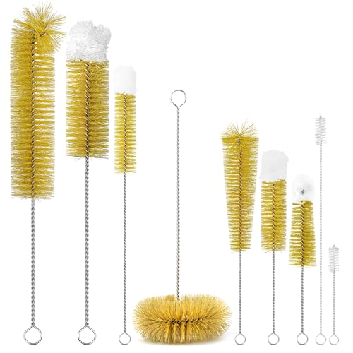 9-Pack Thin Long Handle Bottle Brushes, Stainless Steel Wire Cleaners with Boar Bristle & Wool Tip, Flexible Narrow Neck Cleaner for Wine Bottles, Tubes, Straws, Pipe, Hose & Decanter