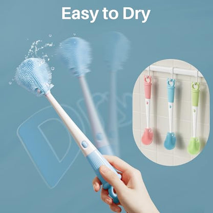 JOYMOOP Silicone Bottle Brush & Straw Cleaner Brush Set, Multi-Functional Bottle Washer for Sports Water Bottle,Glassware,Vase,and Narrow Neck Containers,Blue - color: Blue